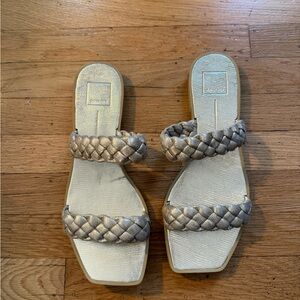 Gold Braided Strap Sandals with Square Toe